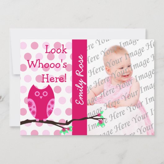 ピンクのフクロウの採用に関するお知らせ 案内状 (正面)