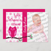 ピンクのフクロウの採用に関するお知らせ 案内状 (正面/裏面)