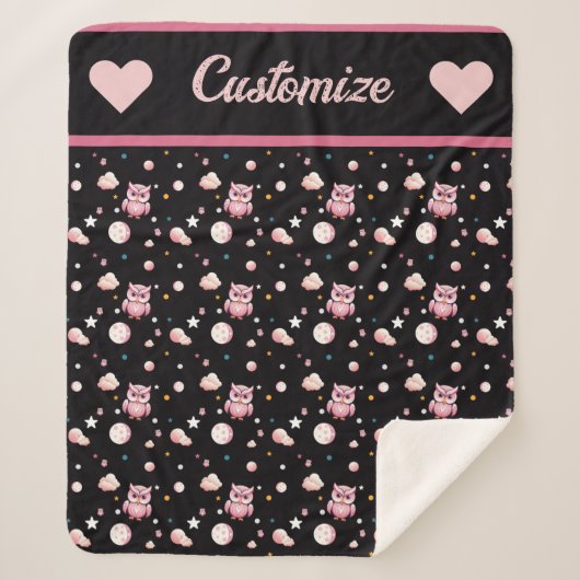 ピンクのフクロウの月明かりのパターン シェルパブランケット (正面)