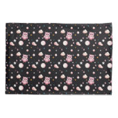 ピンクのフクロウの月明かりのパターン 枕カバー (裏面-左)