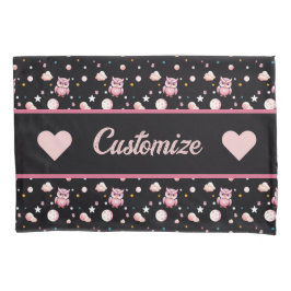 ピンクのフクロウの月明かりのパターン 枕カバー