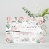 ピンクのフクロウの花のベビーシャワー招待状 招待状 (スタンド正面)