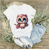 ピンクのフクロウの花イラスト Tシャツ