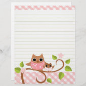 ピンクのフクロウ文房具/レターヘッド (正面/裏面)