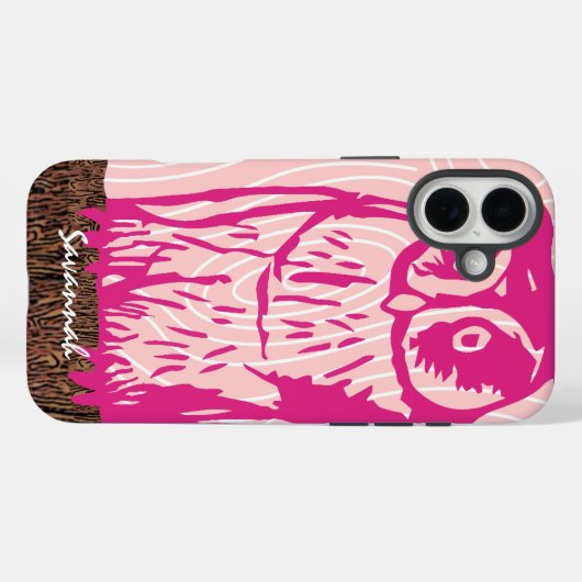 ピンクのフクロウ木目のパターンあなたの色を選択 Case-Mate iPhoneケース (裏面 (横))