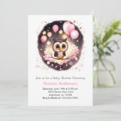 ピンクのフクロウ魅惑の山花少女の赤ちゃんシャワー 招待状 (スタンド正面)