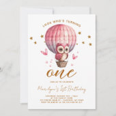 ピンクのフクロウ お誕生日おめでとう（1歳） 招待状 (正面)