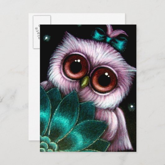 ピンクのフクロウ-それは女の子の郵便はがきです 案内ポストカード (正面/裏面)