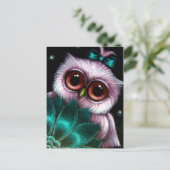 ピンクのフクロウ-それは女の子の郵便はがきです 案内ポストカード (スタンド正面)