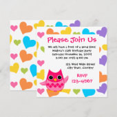 ピンクのフクロウ 招待状 (正面/裏面)