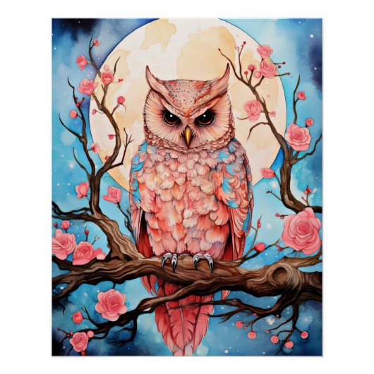 ピンクのフクロウ、満月 ポスター (正面)