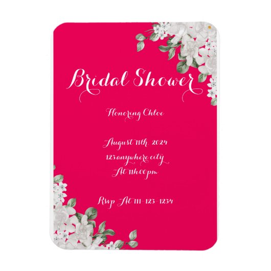 ピンクのフシヤのブライダルシャワー招待 マグネット (縦)