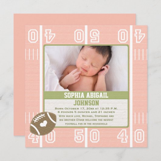 ピンクのフットボールの誕生の発表 案内状 (正面/裏面)