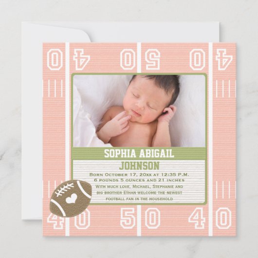 ピンクのフットボールの誕生の発表 案内状 (正面)