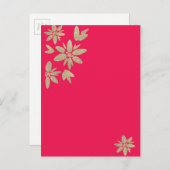 ピンクのフューシャの招待状にゴールドのスパークルフラワーがデザインされたもの インビテーションポストカード (正面/裏面)