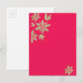 ピンクのフューシャの招待状にゴールドのスパークルフラワーがデザイン インビテーションポストカード (正面/裏面)