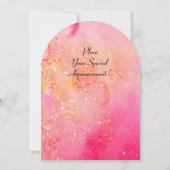 ピンクのフューシャ ゴールドのスパークルが散りばめられた赤い蝶 招待状 (裏面)