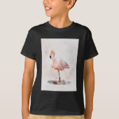 ピンクのフラインゴが立つ - 水彩画 – 01 Tシャツ (正面)