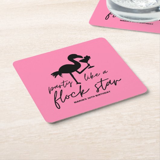 ピンクのフラインゴの群れのスター トロピカル バースデー スクエアペーパーコースター (アングル)