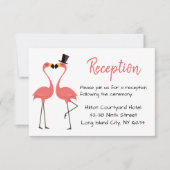 ピンクのフラインゴー パーティー 受付カード - 南国 夏 招待状 (正面)