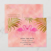 ピンクのフラインゴ2羽の水彩画 Save The Date カード (正面/裏面)