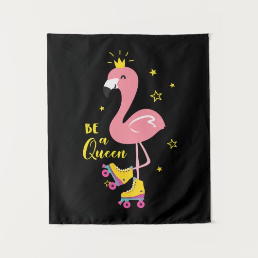 ピンクのフラインゴ スケート ローラー 女性 少女 Be A Queen タペストリー (正面)