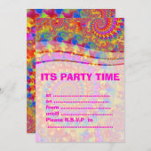 ピンクのフラクタルアートパターン 招待状 (正面/裏面)