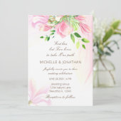 ピンクのフラッシュマグノリアの花のクリスチャンウェディング 招待状 (スタンド正面)