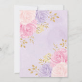 ピンクのフラッシュ パープル フローラル フェアリー 誕生日パーティー 招待状 (裏面)