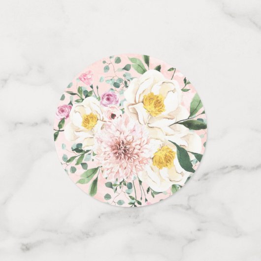 ピンクのフラッシュ フラワーのゴールド ジオメトリック ブライダル シャワー コンフェッティ (スモール正面)