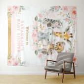 ピンクのフラッシュ フラワーのジャングル動物の赤ちゃんの女の子の歓迎 タペストリー (インサイチュ(横))
