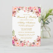 ピンクのフラッシュ フラワーブライダルシャワーブラン ゴールド 招待状 (スタンド正面)