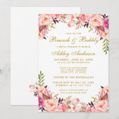 ピンクのフラッシュ フラワーブライダルシャワーブラン ゴールド 招待状 (正面/裏面)