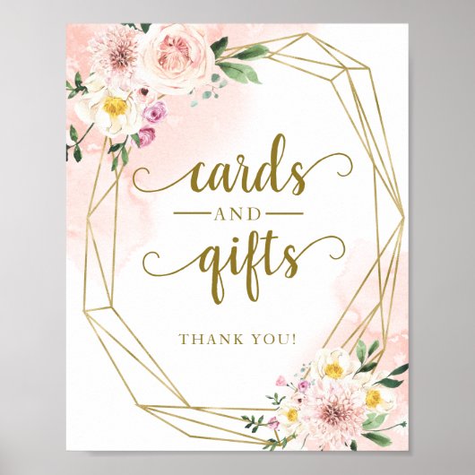ピンクのフラッシュ フラワー ジオメトリック カードとギフト サイン (正面)
