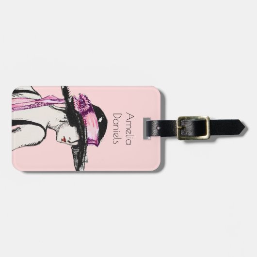 ピンクのフラッパー女の子のパーソナライズされたラゲッジタグ ラゲッジタグ (正面横)