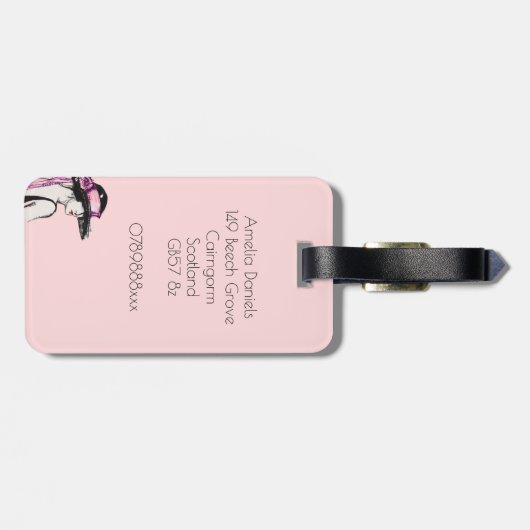 ピンクのフラッパー女の子のパーソナライズされたラゲッジタグ ラゲッジタグ (裏面横)