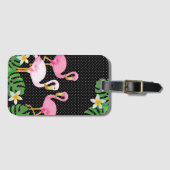 ピンクのフラミンゴおよび水玉模様 ラゲッジタグ (正面横)