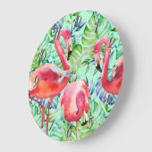 ピンクのフラミンゴおよび熱帯葉の時計 ラージ壁時計 (傾斜)