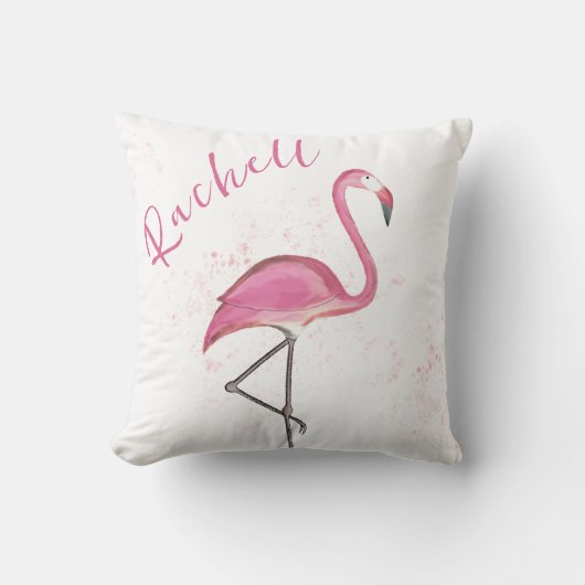 ピンクのフラミンゴかわいいパーソナライズされた名前 クッション (正面)