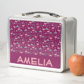 ピンクのフラミンゴかわいい赤いパターン名 メタルランチボックス (インサイチュ)