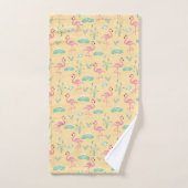 ピンクのフラミンゴかわいい黄色のパターン バスタオルセット (ハンドタオル)