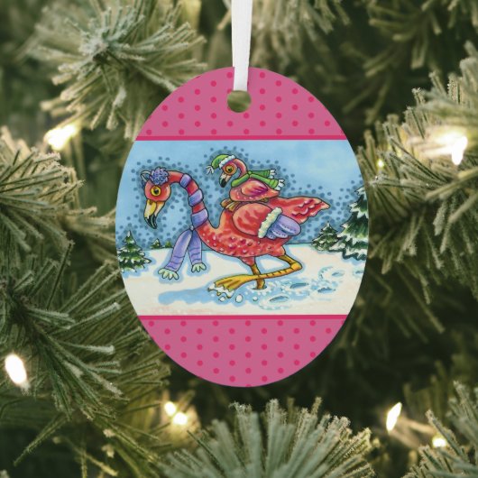 ピンクのフラミンゴが冬のクリスマスのために南に向かう メタルオーナメント (インサイチュ)