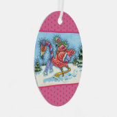 ピンクのフラミンゴが冬のクリスマスのために南に向かう メタルオーナメント (正面右)