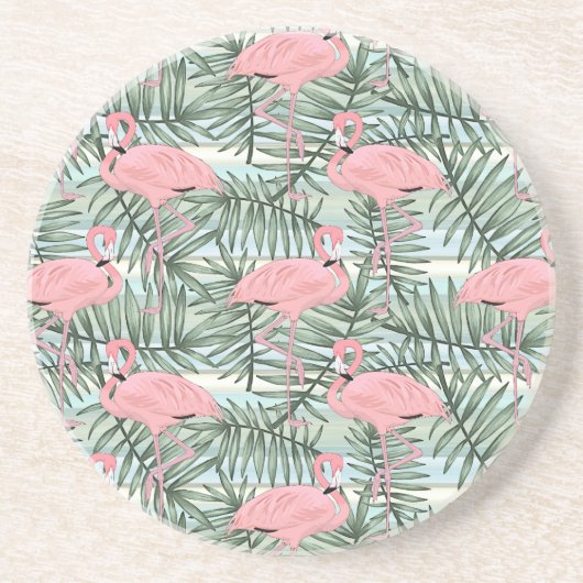 ピンクのフラミンゴが可愛いパームの葉を持つドームコースター コースター (正面)