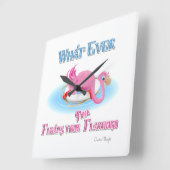 ピンクのフラミンゴが浮かぶもの スクエア壁時計 (傾斜)