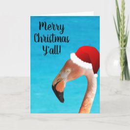 ピンクのフラミンゴが赤い漫画のサンタ帽子をかぶったもの シーズンカード