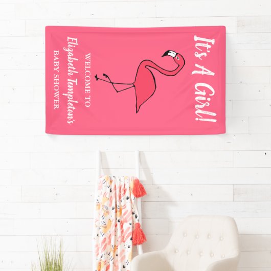 ピンクのフラミンゴそれは女の子のベビーシャワーの旗です 横断幕 (インサイチュ)