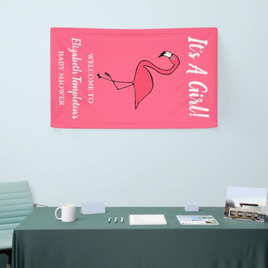 ピンクのフラミンゴそれは女の子のベビーシャワーの旗です 横断幕 (トレードショー)