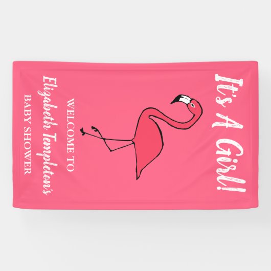 ピンクのフラミンゴそれは女の子のベビーシャワーの旗です 横断幕 (横)