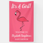 ピンクのフラミンゴそれは女の子のベビーシャワーの旗です 横断幕 (縦)